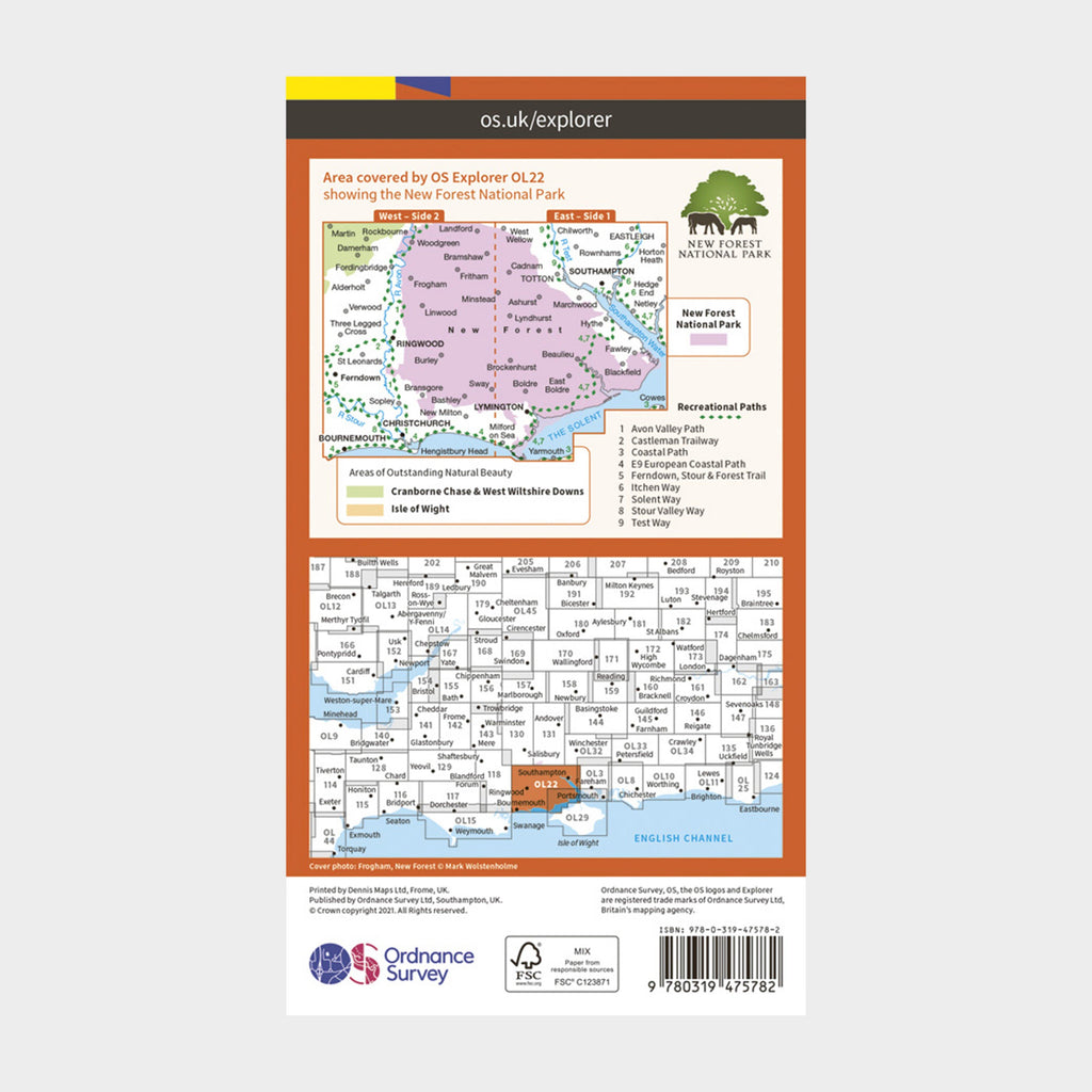Forest Os Map Ordnance Survey Explorer Active OL22 New Forest Map With Digital ...