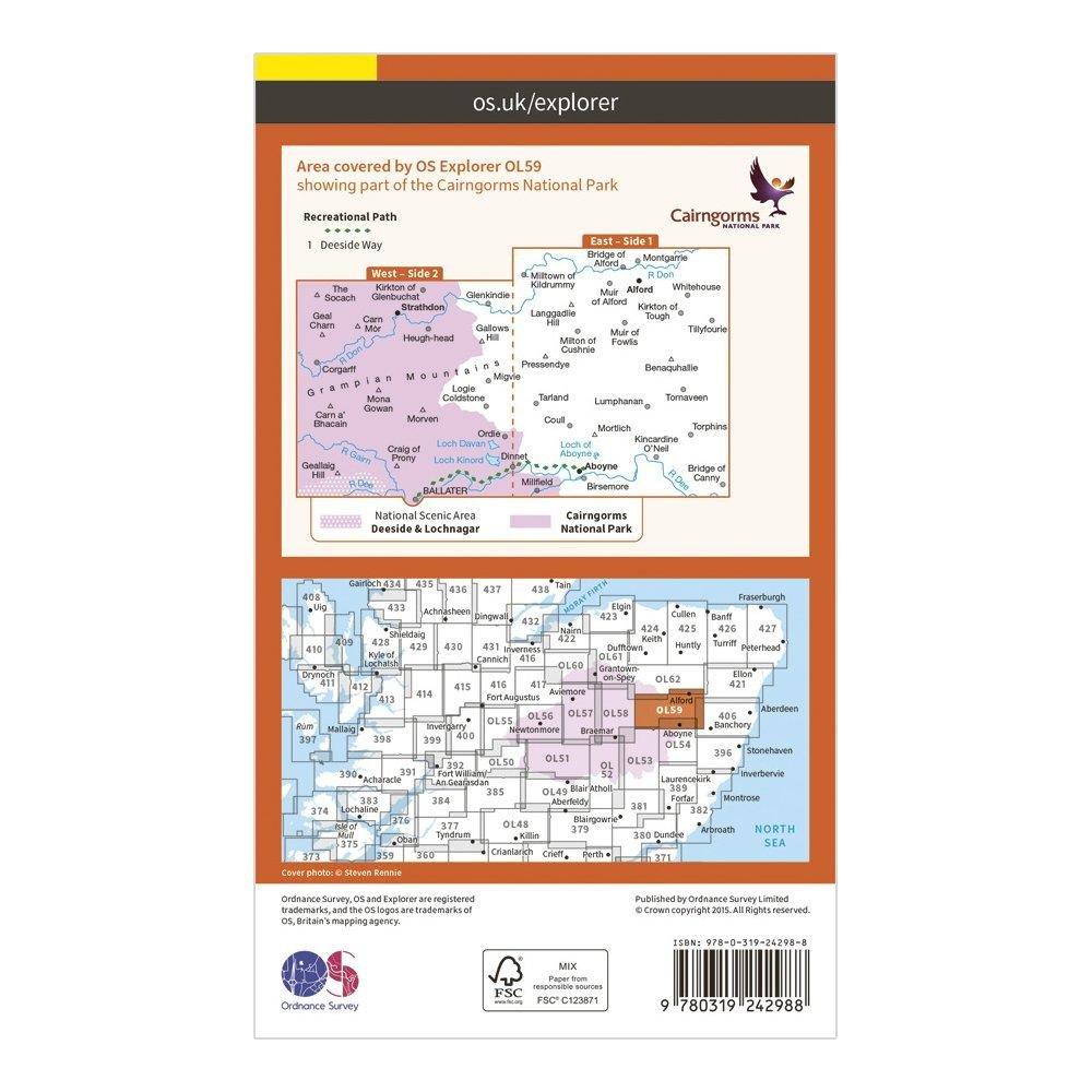 Explorer OL59 Aboyne, Alford & Strathdon Map With Digital Version
