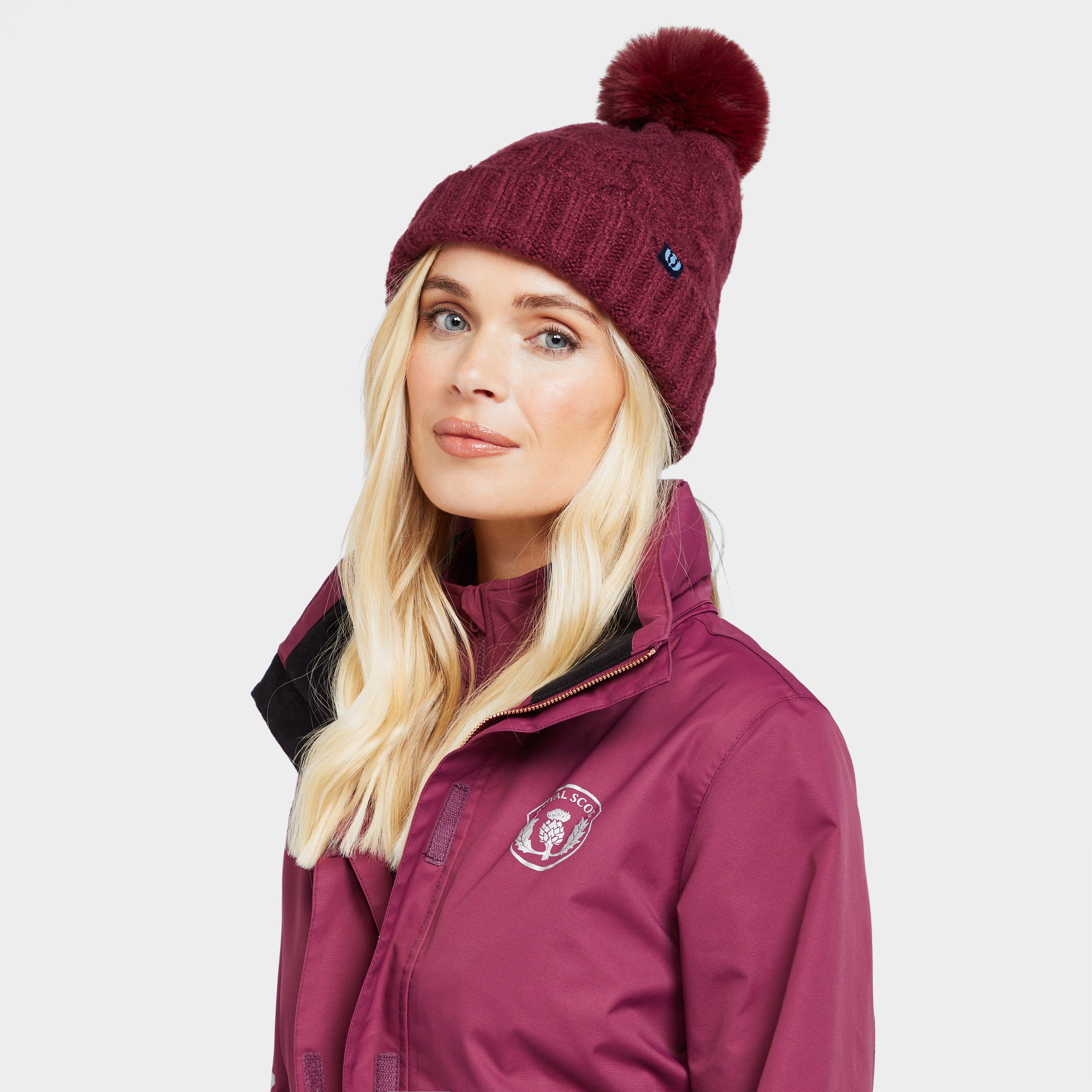 Chunky Knit Bobble Hat Wine