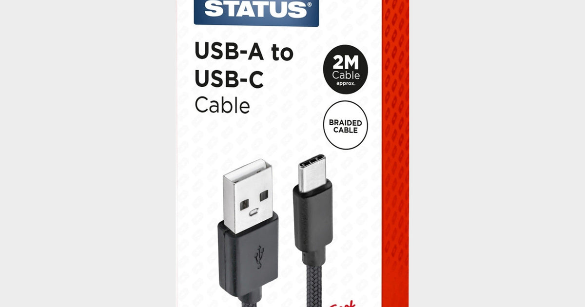 Black Status USB-A to USB-C Braided Cable 2m – Millets