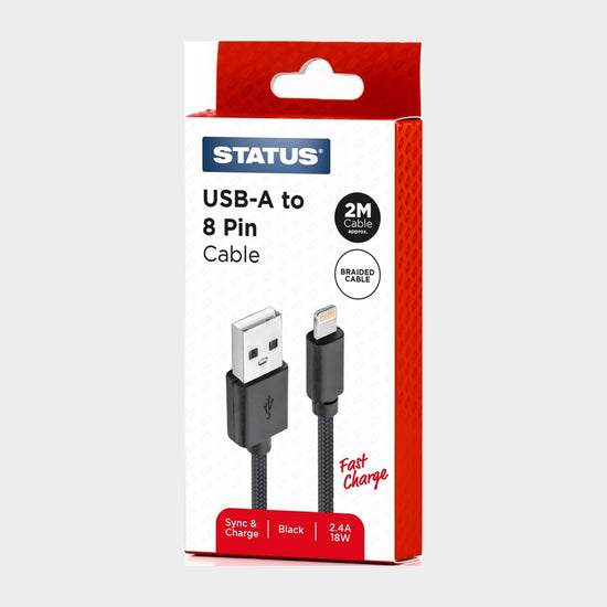 USB-A to 8 Pin Braided Cable 2m