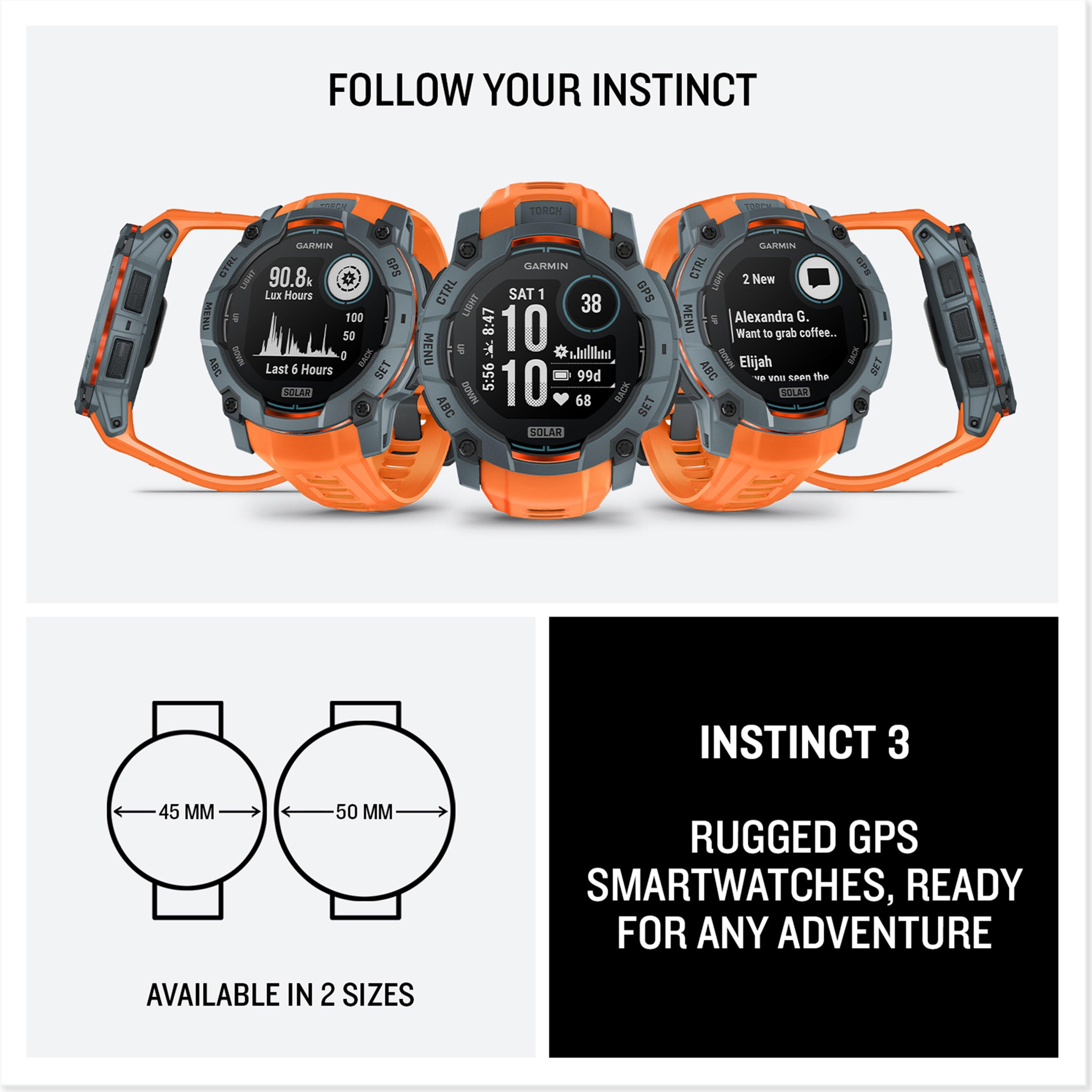 Orange Garmin Instinct® 3 Solar 50mm Multi-Sport Smartwatch – Millets