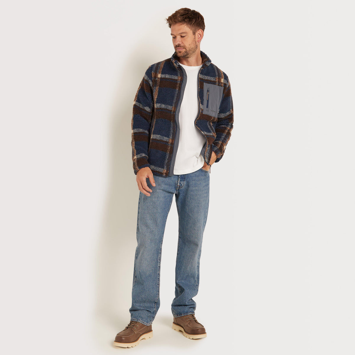 Men’s Leather Full Zip Fleece Jacket