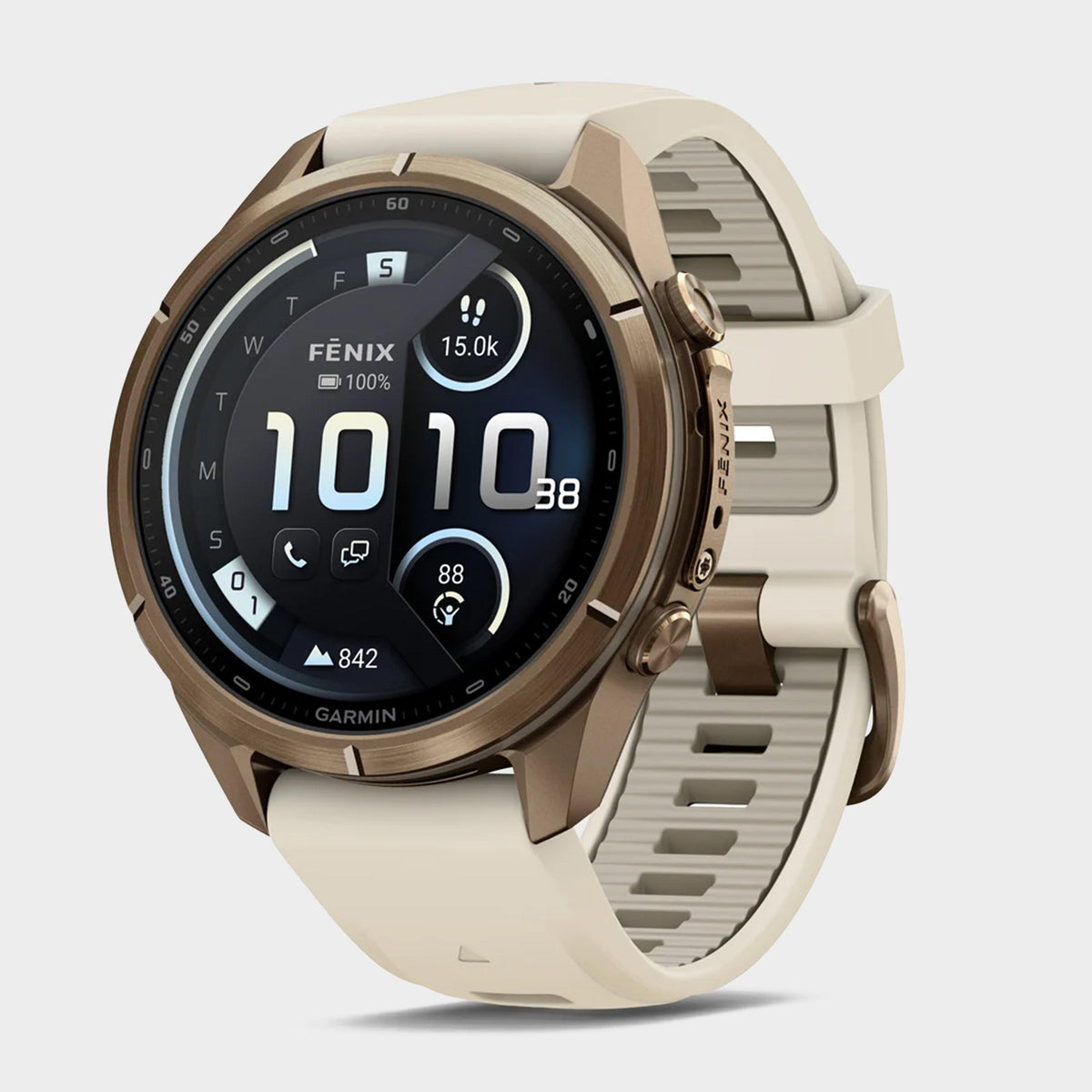 fenix® 9 Pro inReach® 43mm Autumn Gold Titanium with Cream/French Grey Silicone Band